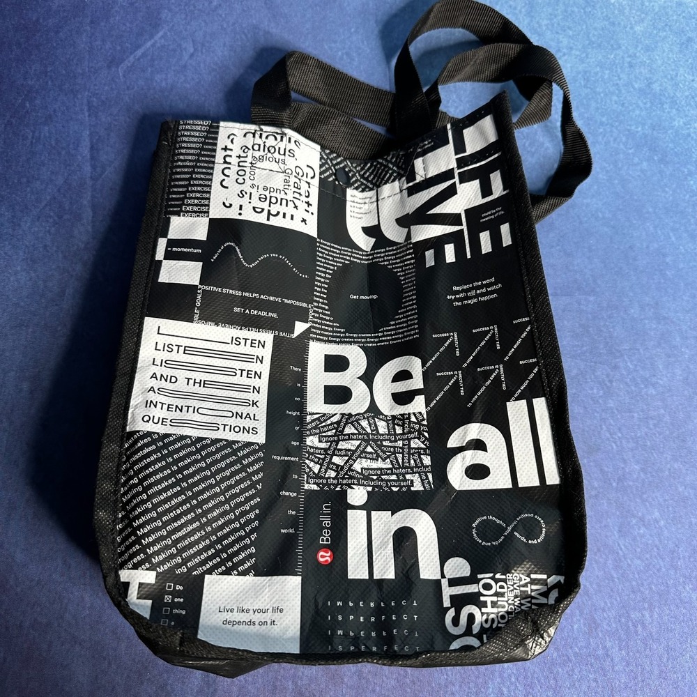 Lululemon Lot of 2 Small Reusable Shopping Tote Bags Forest Green & Be All Print - Picture 5 of 10